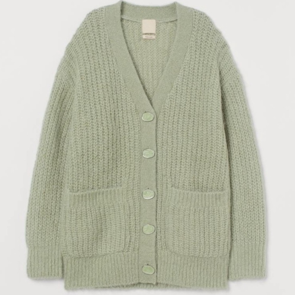 H&M COS vibe super warm Mint Color Alpaca 🦙  Wool Knit Cardigan Sweater, S